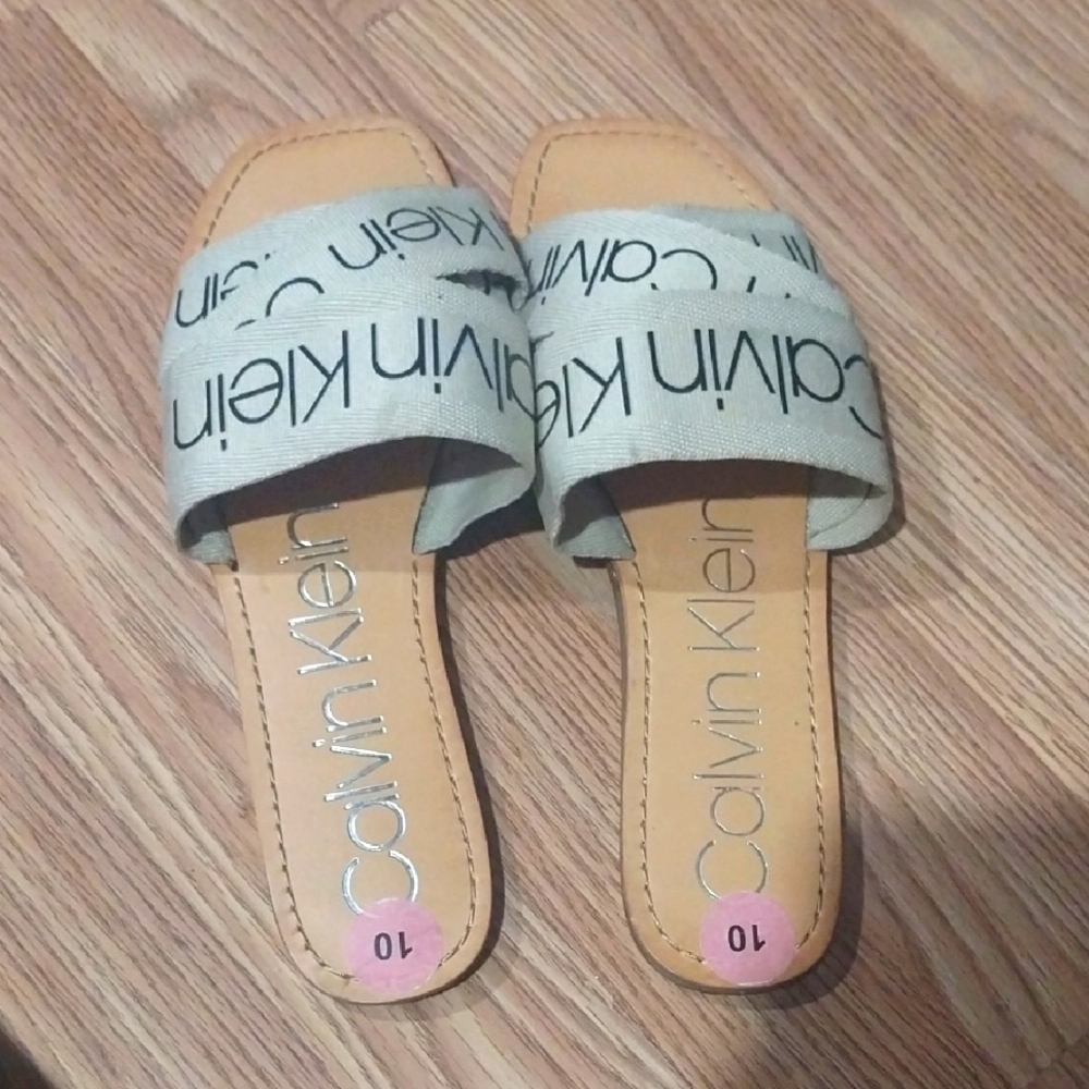 Calvin Klein Tan Slide Sandals NWOT
